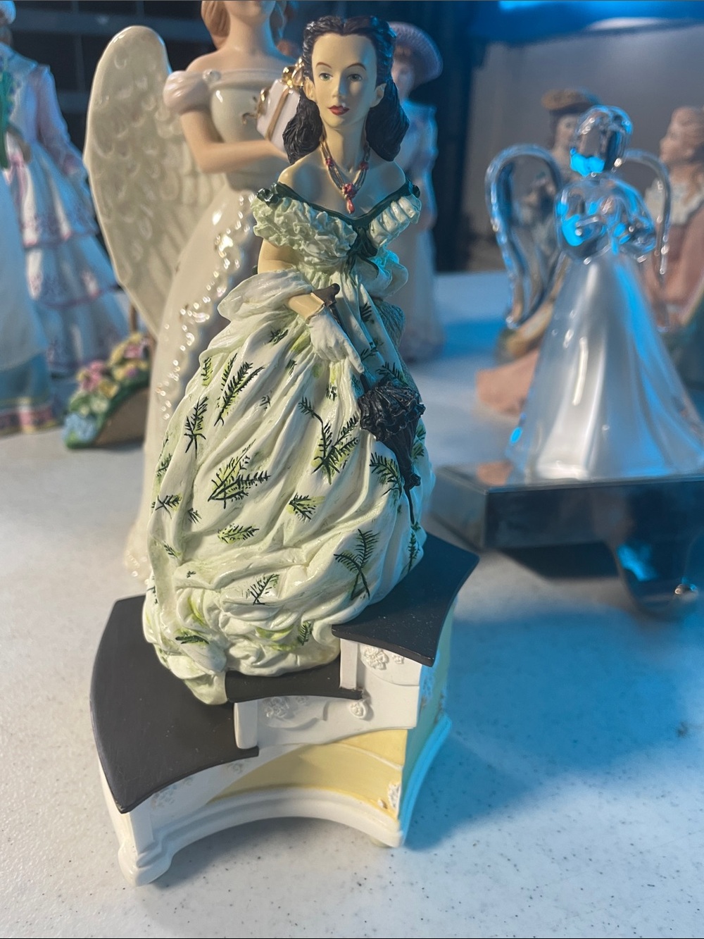 Porcelain Victorian Lady Figurine in Cream and Green